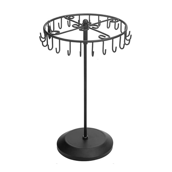 Qaeoity Rotating Necklace Holder Jewelry Organizer Display Stand 15.7-Inch with 23 Hooks (long-black)