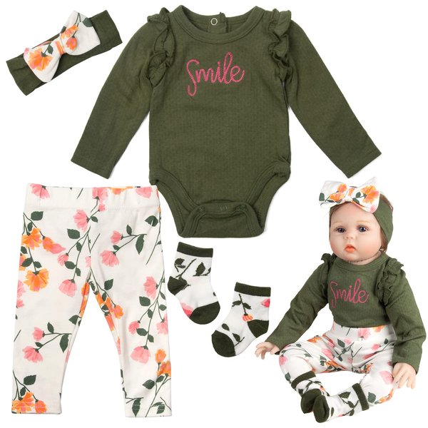 Reborn Baby Doll Clothes 18 Inch Girl 4pcs Green Outfits Accessories for 18-20 Inch Newborn Baby Girl Cute Birthday Gift Sets…