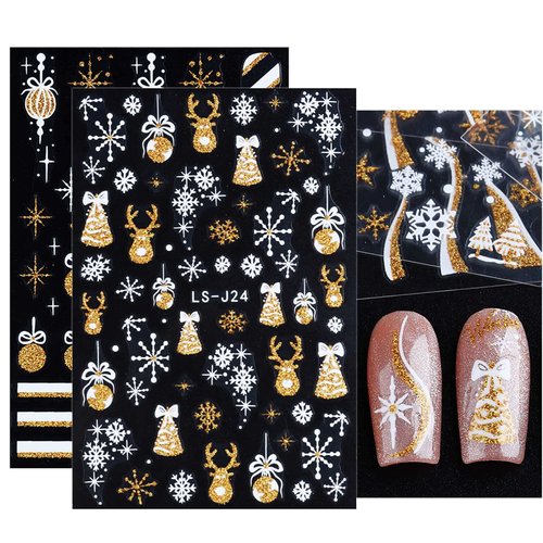 8 Sheets Glitter Christmas Nail Art Stickers Decals Self-Adhesive Pegatinas Uñas Holiday Gold Snowman Snowflake Xmas Winter Nail Supplies Nail Art Design Decoration Accessories