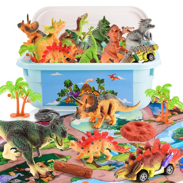 WethCorp Dinosaur Toys for Kids 3-5, Dinosaur Playset for Boys with Activity Play Mat, T-Rex Toy Cars for 3 4 5 6 Year Old Boys Gifts Educational Toys for Toddler Ages 2-6 Christmas Birthday Gift