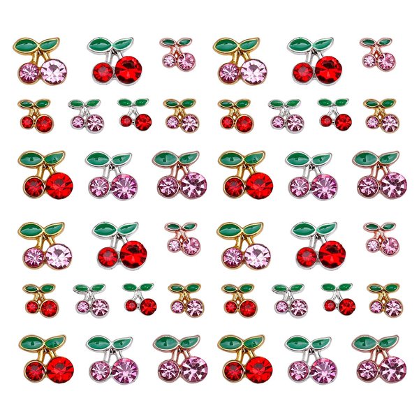 40 Pcs Cherry Nail Charms for Acrylic Nails - Mixed Gold and Silver 3D Alloy Rhinestone Shinny Nail Charms for Acrylic Nails DIY Nail Decoration for Gel Nails