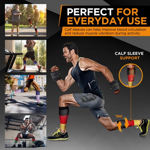 Doc Miller Calf Compression Sleeves for Short People Men and Women Petite 15-20mmHg, 1 Pair Shin Splint Sleeve Recover Varicose Veins and Pain Relief, Black Red Yellow, Medium