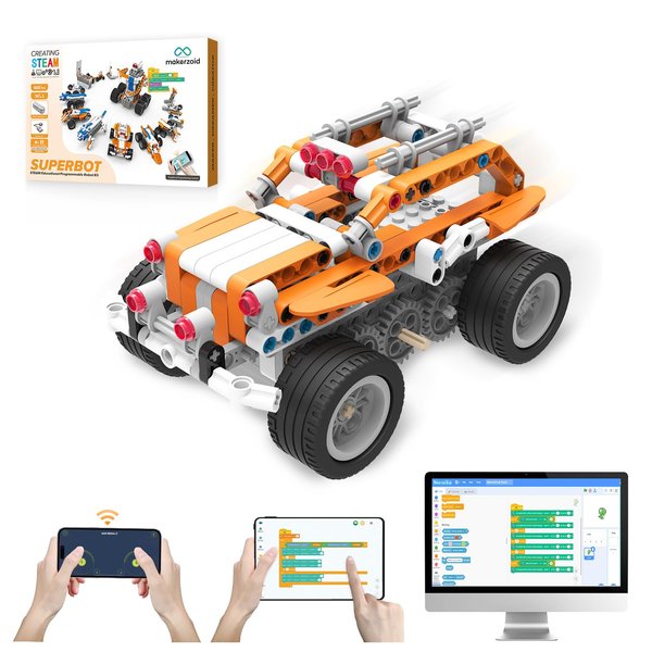 Makerzoid STEM Coding Robot Kits for Kids, 26-in-1 Educational Programmable Scratch Jeep Robotics Kit, APP RC Robot/Car Birthday for Boy Girls Ages 6+(400+ Pcs)