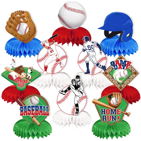 Baseball Party Supplies-10PCS Baseball Honeycomb Centerpieces for Baseball Birthday & Gameday Celebrations Party Decorations Baby Shower Decor Supplies