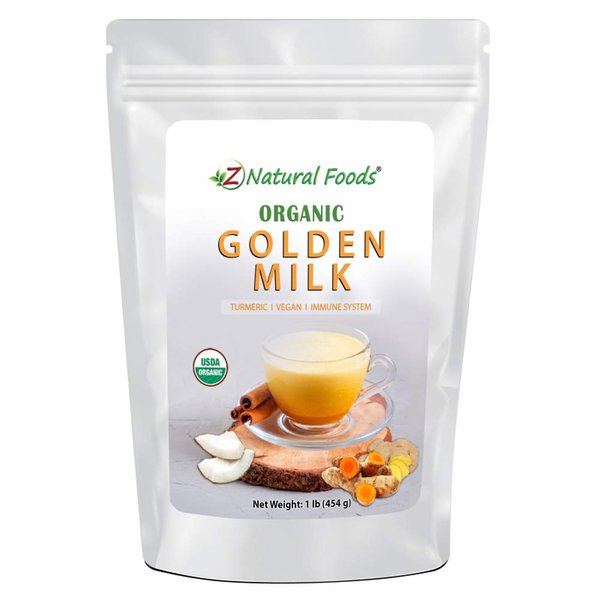 Z Natural Foods Organic Golden Milk Powder - Turmeric Superfood Blend, Mix In Coffee, Tea, Lattes, Smoothies Recipes - Non GMO, Vegan, Gluten Free - 1 lb