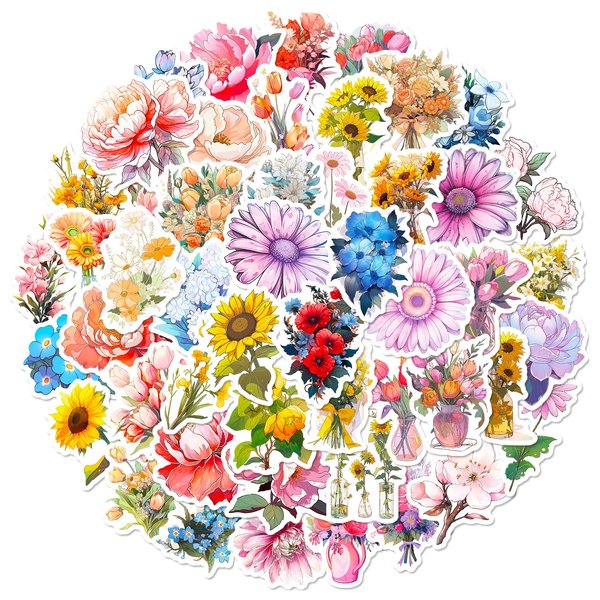 CRITICY 50 PCS Cute Flower Stickers Waterproof Flower Stickers for Water Bottle