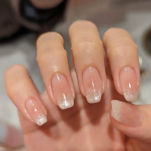 Tyuimhx Cat Eyes Press on Nails Medium Coffin Fake Nails Glitter French Tip False Nails With Designs Glossy Full Cover Stick on Nails Acrylic Artificial Nails for Women Girls Glue on Nails 24Pcs