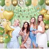 MSMANCY Sage Green Birthday Decorations for Women Men 65pcs with HAPPY BIRTHDAY Banner Curtains Butterfly Heart Star LED light and Balloons for Birthday Party Supplies (Green)