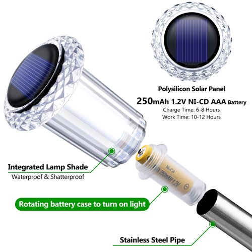 DenicMic Solar Lights Outdoor 10 Pack Solar Pathway Lights Outdoor Waterproof Solar Garden Lights LED Stainless Steel Outdoor Solar Lights for Yard Path Walkway Driveway Garden Decor (Cold White)