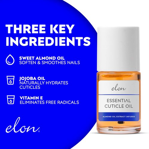 Elon Essential Cuticle Oil for Nails w/Almond Oil Extract - Jojoba Oil & Vitamin E - Softening & Hydrating Nail and Cuticle Oil – Dermatologist Recommended Nail Cuticle Oil – (0.5 oz.)
