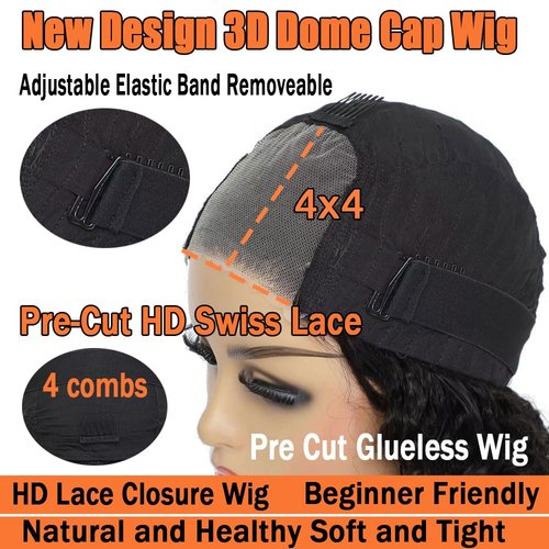 Unvizossa Short Bob Wig Human Hair Glueless Wear and Go Wigs Human Hair 4x4 Lace Closure Human Hair Wigs for Women Pre Cut Lace Natural Color 8 inch