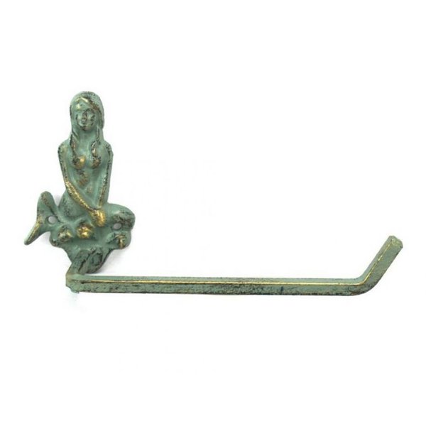 Hampton Nautical Antique Bronze Cast Iron Mermaid Toilet Paper Holder 10" Bathroom Beach Home Decorating, Green