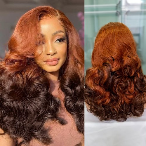 Tendersse Ombre Lace Front Wigs Human Hair Pre Plucked with Baby Hair 13x4 Loose Body Wave Bouncy Curly Wig 250% Density Double Drawn Glueless Brazilian Human Hair Wigs for Black Women 22 Inch T30/4