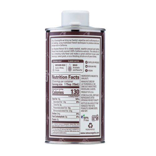 La Tourangelle, Roasted Walnut Oil, Plant-Based Source of Omega-3 Fatty Acid, Cooking, Baking, & Beauty, 16.9 Fl Oz