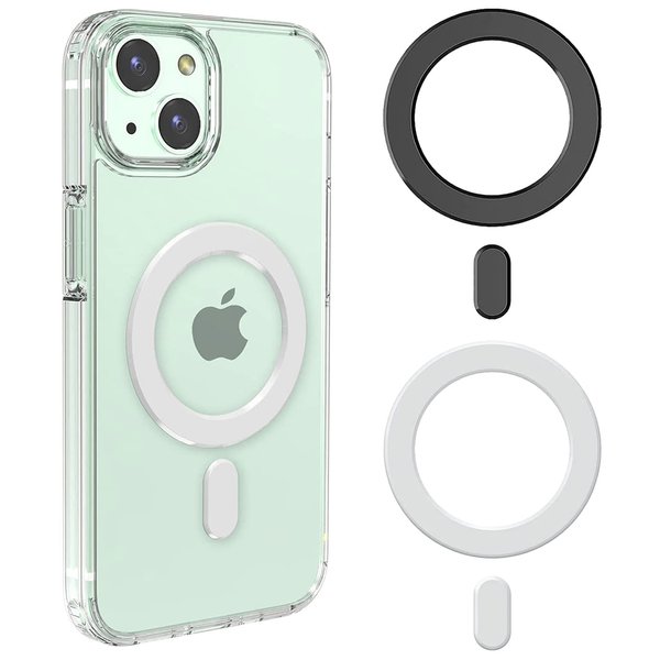 2 Pack Magnetic Sticker Ring, Universal Magnetic Adapter Ring Compatible with Magsafe Accessories & Wireless Charging, for iPhone 16/15/14/13/12 Pro Max Mini Plus, Galaxy S24/S23/S22, Black/White