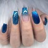 MISUD Medium Coffin Press on Nails, Blue Gradient Fake Nails, Glossy Glue on Nails, Glitter Artificial False Nails with Double Side Adhesive Tabs for Women & Girls (24pcs)