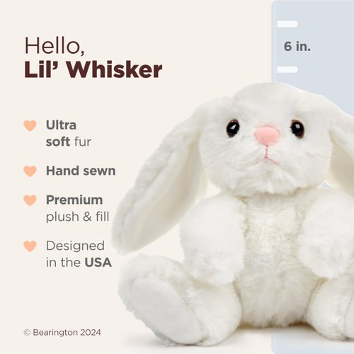 Bearington Lil’ Whisker The Bunny Plush, 6 Inch Easter Bunny Stuffed Animal, Easter Plush Toys