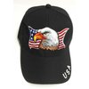 3D Emboridered Patriotic USA American Flag Flying Bird Design Baseball Cap Hat Visor (Black)