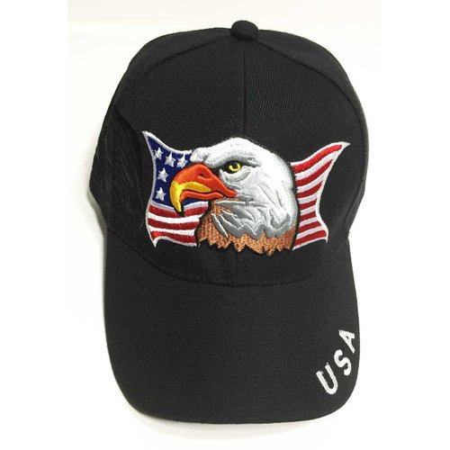 3D Emboridered Patriotic USA American Flag Flying Bird Design Baseball Cap Hat Visor (Black)