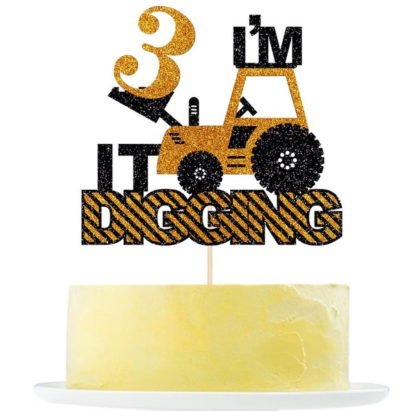 Construction 3rd Birthday Cake Topper， Excavator bulldozer roller truck boy 3rd birthday cake decoration， Engineering Themed Party Supplies Decoration， Children's theme 3rd birthday party cake Topper