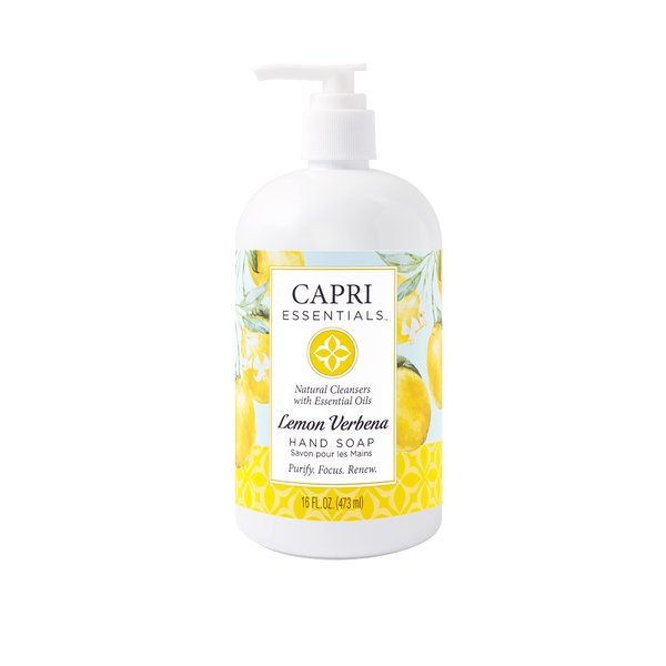 CAPRI ESSENTIALS Lemon Verbena Natural Hand Soap – Liquid Hand Soap with Essential Oils – Plant-Based Liquid Soap – Chemical-Free Hand Wash Soap – Relaxing Natural Soap for Men & Women (16 oz)