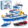 Vziimo City Police Boat Building Blocks Sets, Cool Patrol Rescue Coast Guard Ship with Race Boat Building Toys,480 Pcs STEM for Boys Girls 6-12