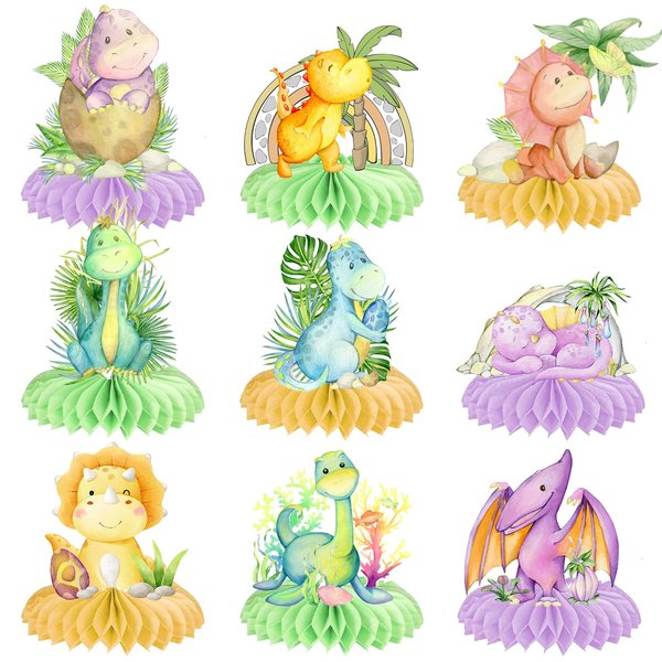 JIUMANGO Dinosaur Honeycomb Centerpieces 9Pcs for Table Decorations Dino Baby Shower Decorations Dinosaur Party Favors Supplies Dinosaur Centerpieces for Baby Kids Girls Boys