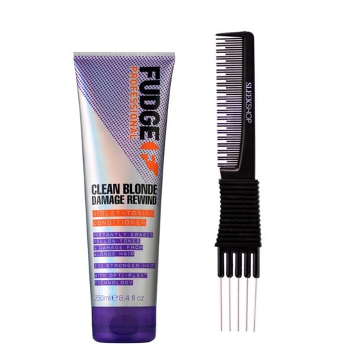 yper Fudge Clean Blonde Damage Rewind Violet Toning Conditioner (8.4 oz) with Teasing Comb Pack of 1