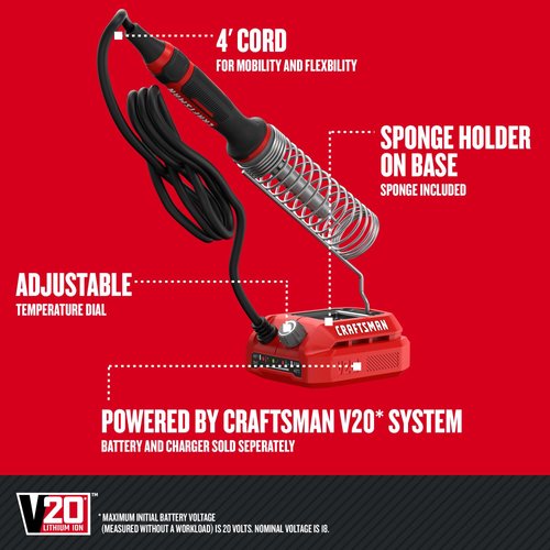 CRAFTSMAN V20 Cordless Soldering Iron, Tool Only (CMCE040B)