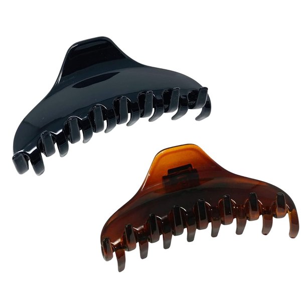 Parcelona French Skinny Boss Celluloid Acetate Claw with Tight Spring Jaw Hair Claw Clips for Fine Hair, Made in France (Shell and Black 3 1/2")