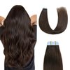 Sunya Tape in Hair Extensions Human Hair 18 inches Silky Straight Remy Human Hair Seamless Skin Weft Hair Extensions Tape in 18 inches #2 Dark Brown 50 Gram 20Pcs/Pack Thick Hair
