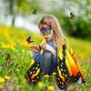 Sunlisky Kids Butterfly Wings Costume for Girls Fairy-Wings Toddler Dress Up Play Costumes Butterfly Skirt Set Mask Party Favors Gifts(Orange+skirt sets)