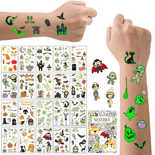 200PCS Halloween Theme Temporary Tattoos,Glow in the Dark Tattoos for Kids, Waterproof Kids Temporary Tattoos, Fun Halloween Party Favors Game Supplies, Trick or Treat Gifts for Kids Boys and Girls