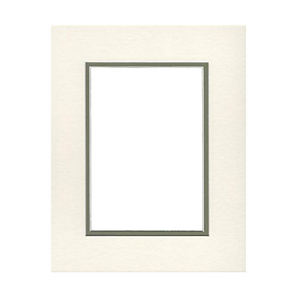16x20 Double Acid Free White Core Picture Mats Cut for 11x14 Pictures in Cream and Moss Green