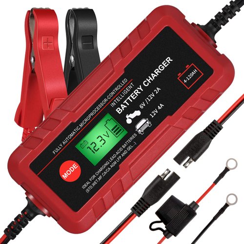 Sailnovo 4A Smart Car Battery Charger, 6V 12V Automotive Charger Maintainer Fully Automatic 8-Stages Trickle Charger for Automotive Motorcycle Car Battery, Portable 4A Car Battery Charger 6V 12V