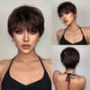 Mystylecos Black-brown Wig With Bangs Synthetic Wigs For Black Women Natural Wave Short Wigs for Women