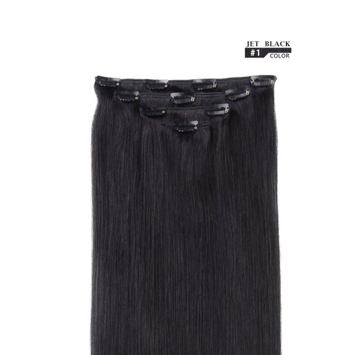 14" Clip in Hair Extensions Real Human Hair for Women - Silky Straight Jet Black Human Hair Clip in Extensions 50grams 4pieces #1 Color