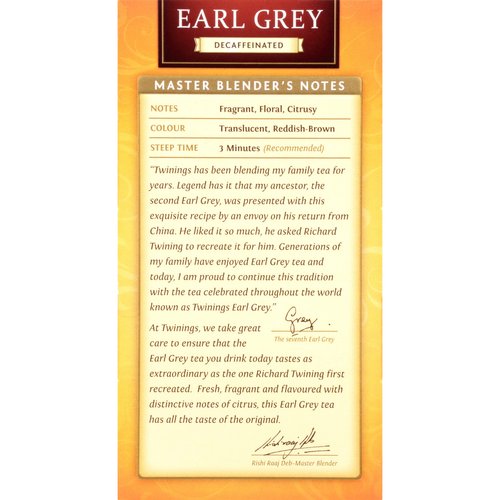 Twinings Earl Grey Decaf Black Tea - Refreshing Earl Grey Decaffeinated Tea Bags with the Flavor of Bergamot and Citrus, Individually Wrapped Decaf Tea Bags, 20 Count