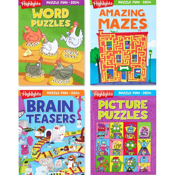 Highlights Puzzle Fun 2024 Puzzle Books for Kids Ages 6 and Up, 4-Book Set of Brain Teasers, Mazes, Word Puzzles and More Travel-Friendly Screen Free Brain-Boosting Activities