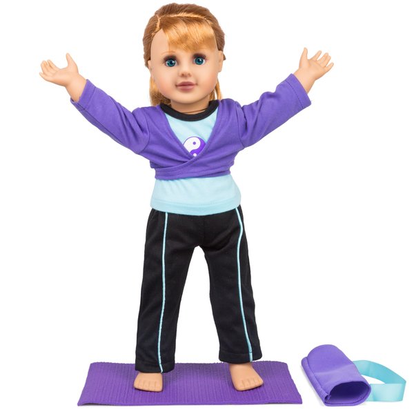 5 pc Yoga Outfit- 18" Doll Clothes & Accessories Compatible w American Girl Doll- Pilates Fitness Set Includes Exercise Mat w Carrying Bag, Workout Pants, Shirt & Cropped Sweater- Xmas Gift for Girls