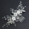 CASOLVX Bridal Pearl Hair Comb Silver Handmade flower edging wedding bridal hair accessories for bridal and bridesmaid