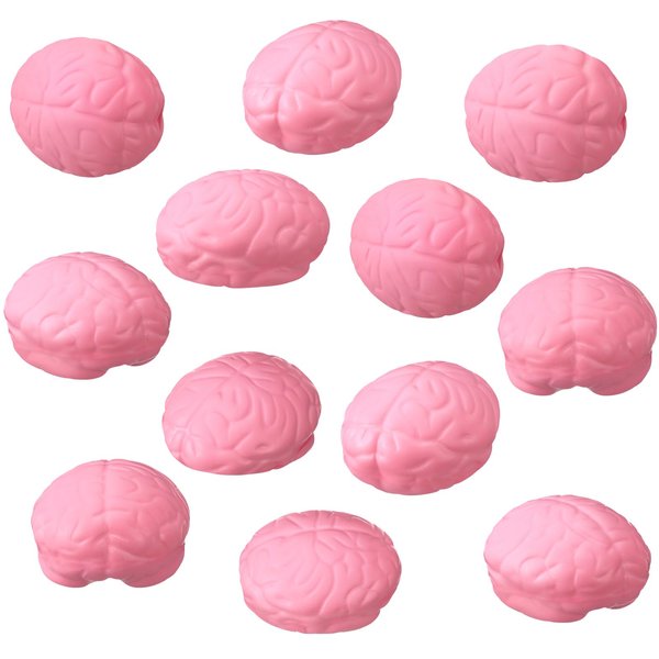 Leitee 12 Pcs Brain Stress Balls Bulk Halloween Brain Toys PU Hand Muscle Exercise Pressure Ball Funny Stress Relief Toy for Teens Adults Improving Grip Strength Object Recognition Props(Pink)