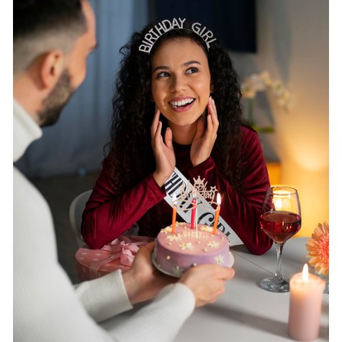 DOCOONIVER Silver Birthday Headband for Women,Birthday Girl Sash and Crown for Girls and Women,Birthday Gift for Her,Happy Birthday Cake Topper,Accessories for Birthday Decorations.