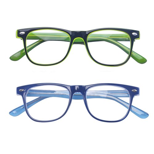 Outray 2 Pack Kids Computer Blue Light Blocking Glasses for Boys and Gilrs Age 3-12 Anti Eyestrain (Set Green+Blue, 46)