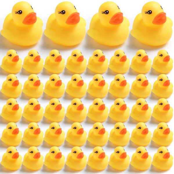 100 Pcs Mini Yellow Rubber Ducks Bath Toy Tiny Baby Shower Rubber Duck Fun Squeak Small Yellow Duck Pool Toy for Pool Shower Party Decoration