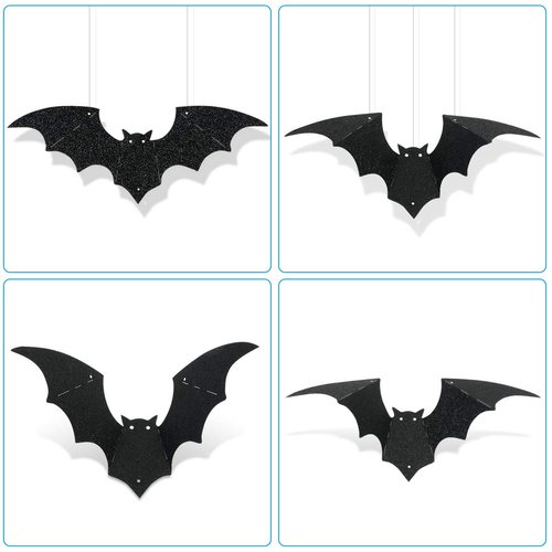 24Pcs Black Halloween Hanging Bats Decorations Flying Bats Hanging Halloween Decorations for Outdoor Graden Yard Halloween Decorations Indoor Kids Party Wall Window Decals Home Decor