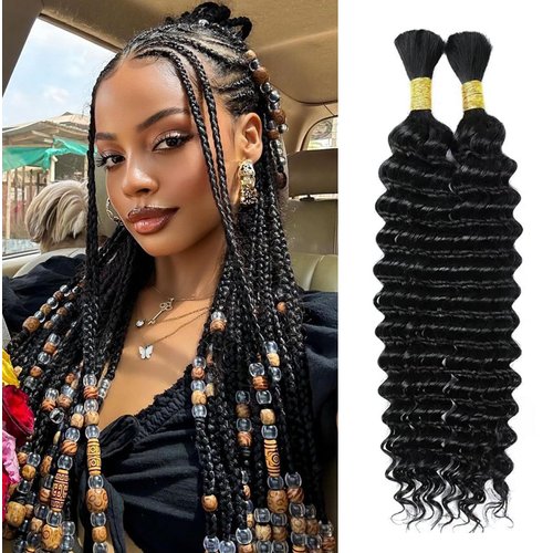 Human Braiding Hair Deep Wave Bulk Human Hair for Braiding No Weft Bundle 16 Inch Curly Human Hair Extensions for Boho Braids (2Bundles/Pack) Wet and Wavy Human Braiding Hair (1B-Deep, 16-100g)