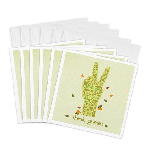 3dRose Greeting Cards - Earth Day Eco-Friendly Environmental Peace Hand Think Green - 6 Pack - Floral and Nature Designs