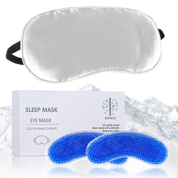 ASPACES Cooling Eye Mask, Cold Compress Eye Mask with 2 Reusable Gel Bead Packs, Gel Eye Mask for Sleeping, Headaches, Dark Circles, Eye Bags, Dry Eyes, Migraines, Puffiness, Nap(Pearl Gray)