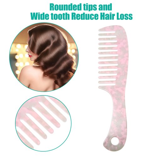 VOCOSTE 1 Pcs Hair Comb Wide Tooth, Anti-Static, for Thick, Curly Hair, Hair Care, Detangling Comb, for Wet and Dry Pink
